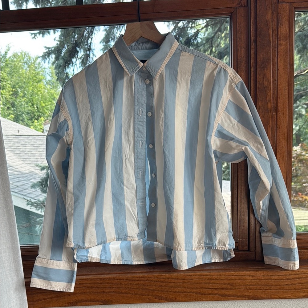 I. Crew Blue and White Striped Button-Up Shirt